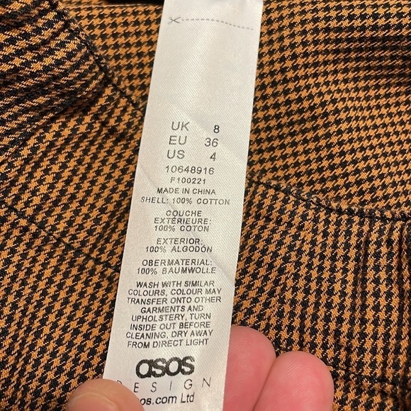 Retro Minimalist Houndstooth Pants 4 Edgy Rust Black Alt Trouser ASOS Zip Mod - Picture 14 of 16